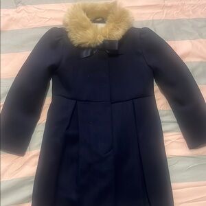 Janie and Jack Elegant Navy Coat with Faux Fur Collar